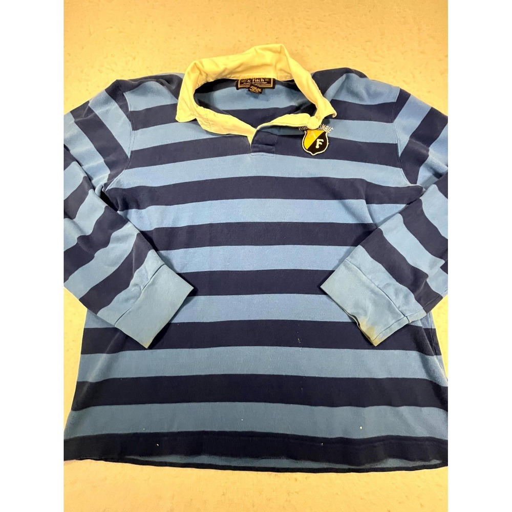Abercrombie & Fitch Rugby Shirt Mens XL Blue Striped Crest Logo Outdoor Tennis‎
